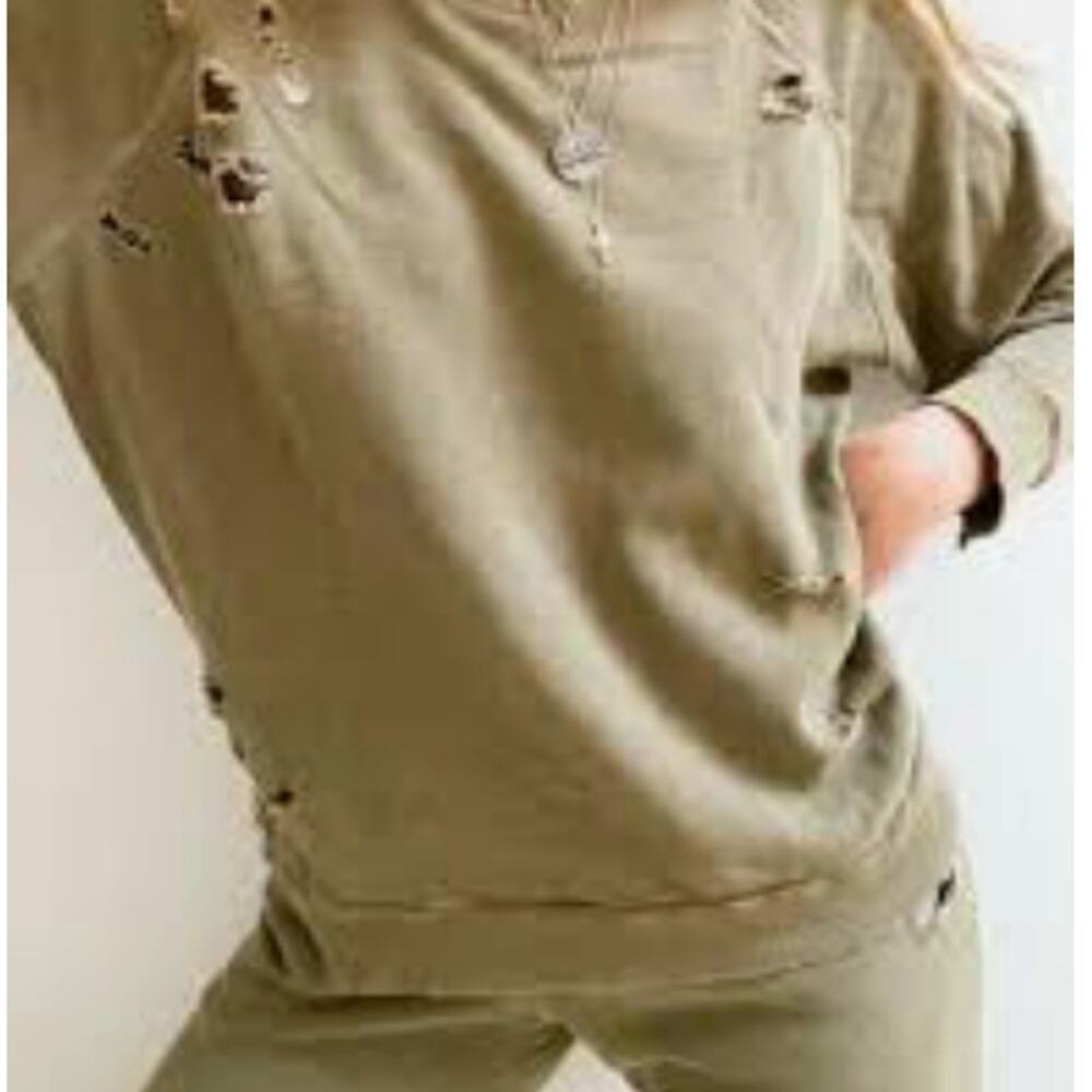 COLISE DISTRESSED OLIVE GREEN SWEATSHIRT SIZE MED